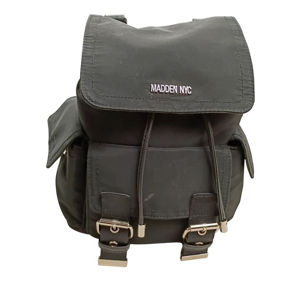 Madden NYC Backpack Women Small Black Good Nylon Mini Buckle Straps Utility